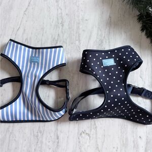 Two Reversible Draper James Blue and White Striped and Polka Dot Dog Harness